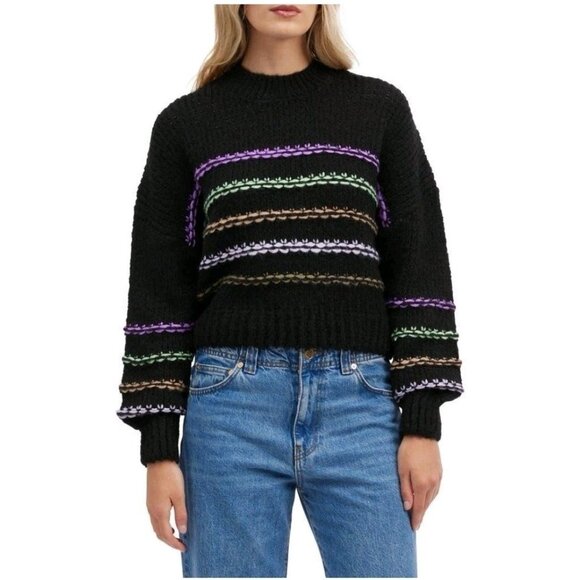 NVLT Sweaters - NVLT Rainbow Stripe Sweater Large Balloon Sleeve Cropped Boxy Wool Blend Anthro